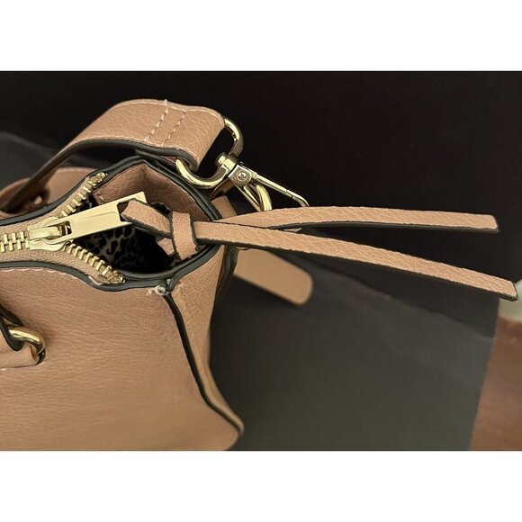 Sole/Society Pebbled Satchel Faux Leather Tote Shoulder Strap Tan Beige Animal P - Picture 6 of 16